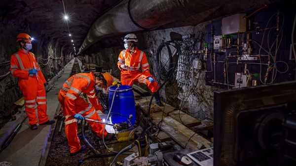 Three researchers in the Bedretto Underground Lab