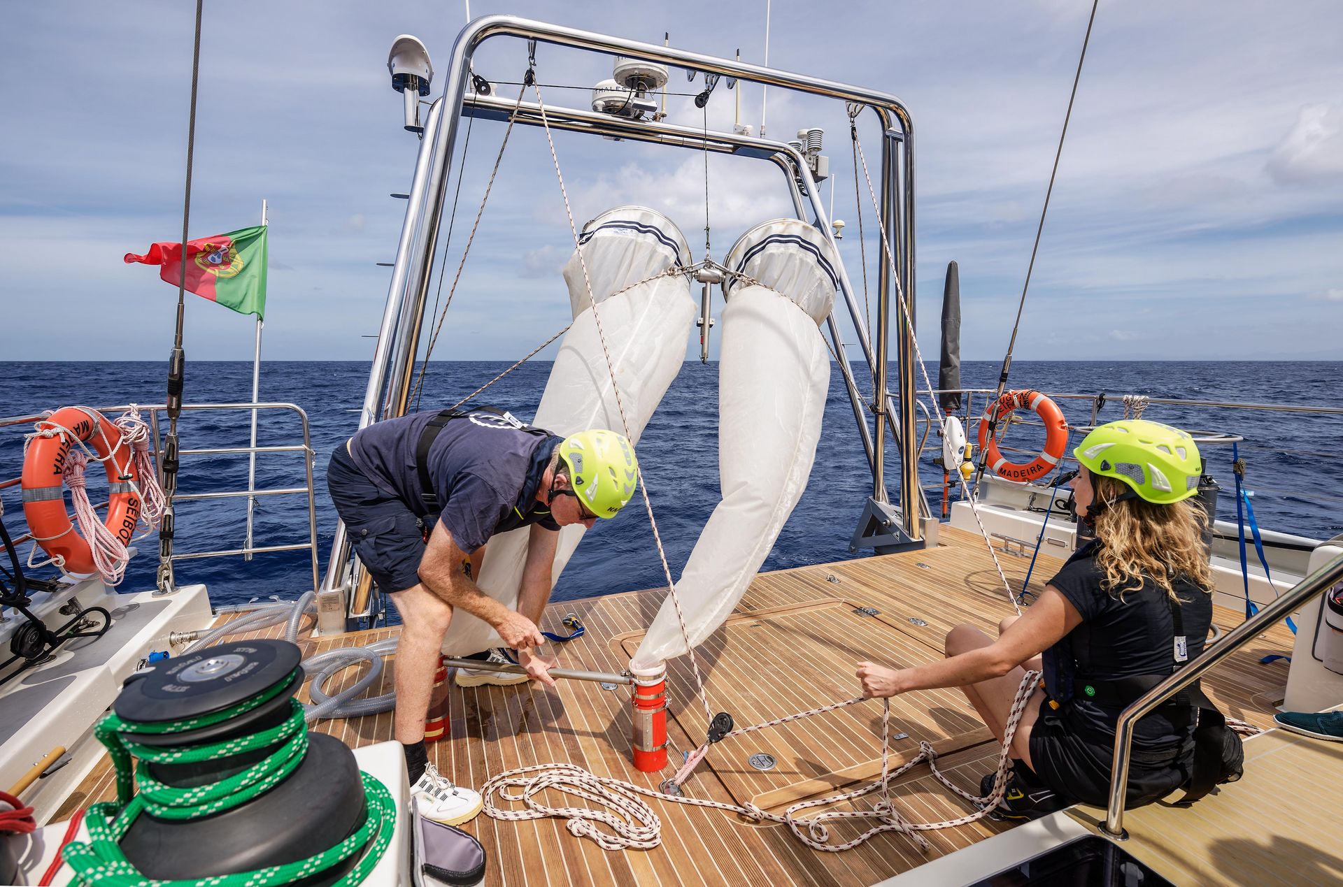 Researchers aboard the Eugen Seibold collecting climate data