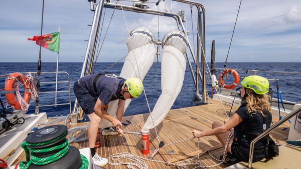 Researchers aboard the Eugen Seibold collecting climate data